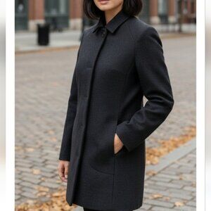 Icebreaker Coastal Coat 100% Merino Wool Black Long Pea Coat Style Lightweight